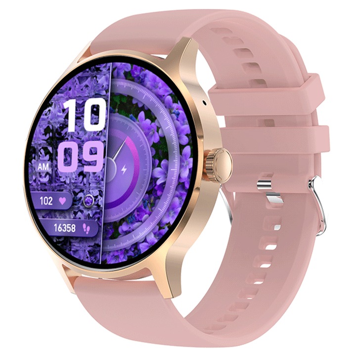 SANLEPUS Smartwatch, 1.43" AMOLED екран, водоустойчив IP68, следене на пулса и съня, крачкомер, златист/розов, 260mAh