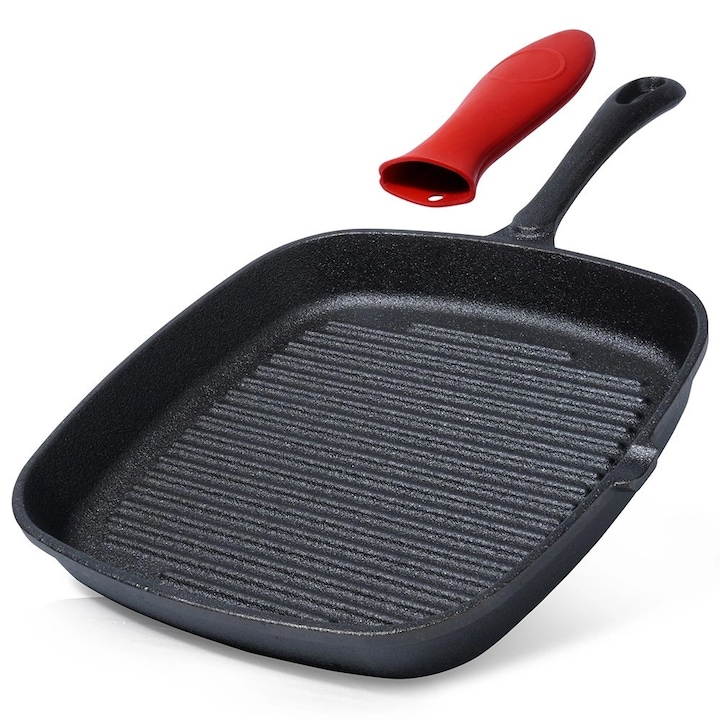 Tigaie grill, Vilde, Fonta, negru, 24.5x24x38.5cm