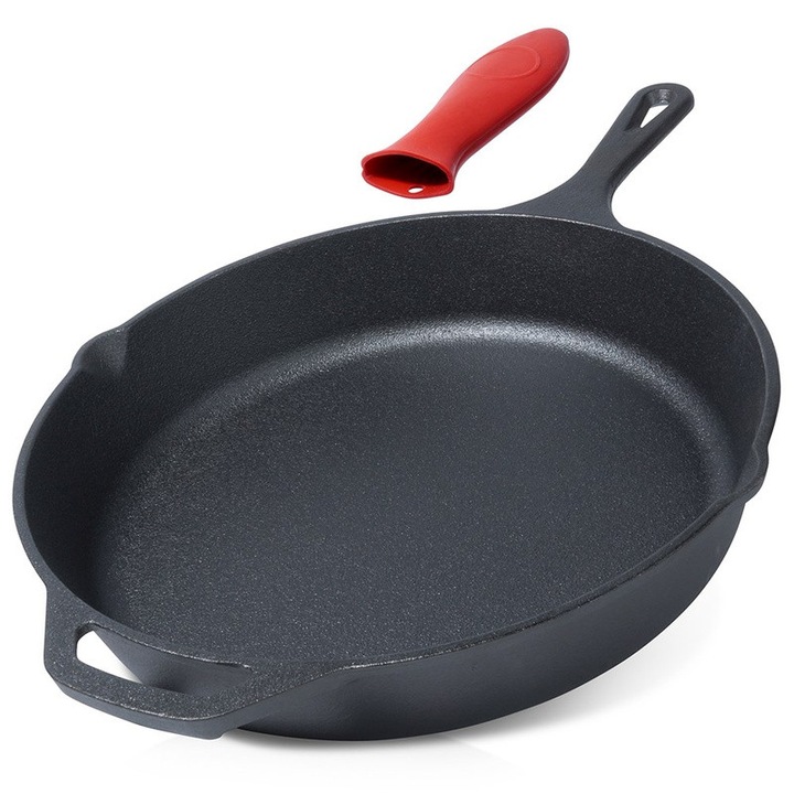 Tigaie Din Fonta Cu Maner Din Silicon, Vilde, Cast Line, 30 cm, Rezistenta La Temperaturi Ridicate, Maner Ergonomic, Doua Varfuri De Turnare, Functionala, Neagra