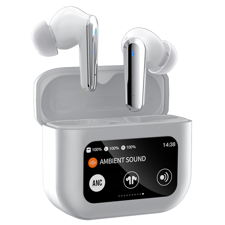 Casti Wireless SANLEPUS, Ecran Tactil LED, Anulare Zgomot, Bass Puternic, 80H Autonomie, Arginitiu