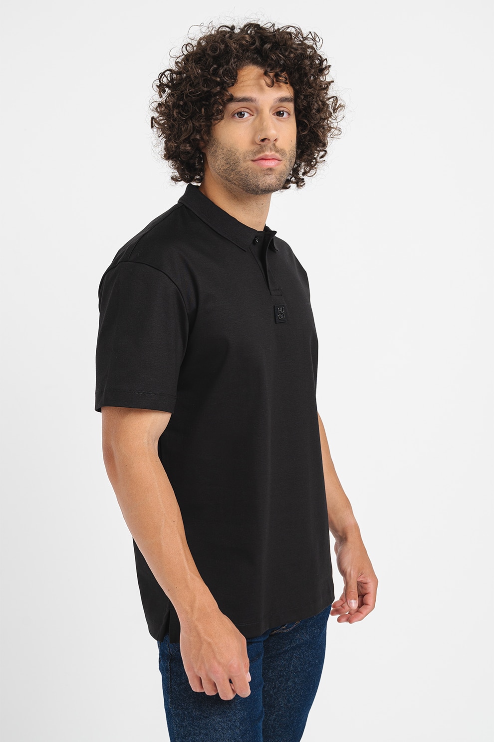 HUGO, Tricou polo regular-fit de bumbac Deabono, Negru, S