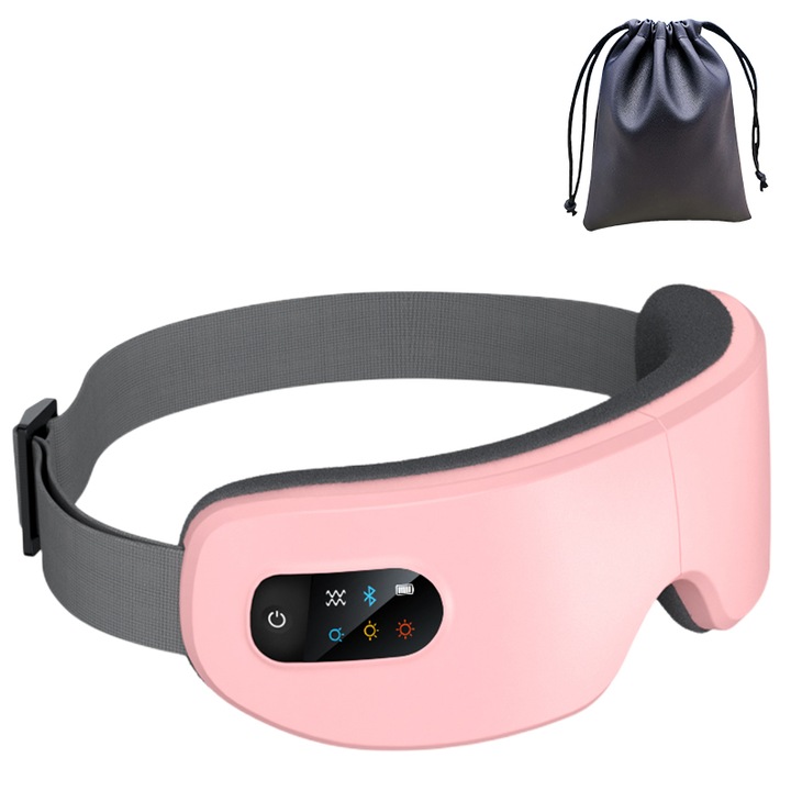 MUKASI szemmasszázs maszk, hő és rezgés, Bluetooth, rózsaszín