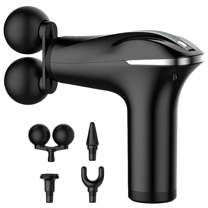 Pistol de masaj MUKASI, pentru tesuturi profunde, dublu cap, negru