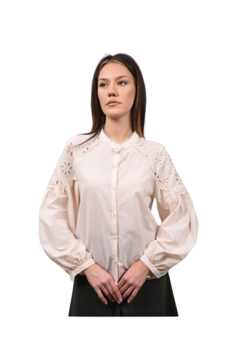 Pamut ing mao gallérral, bassano hímzéssel, Bézs