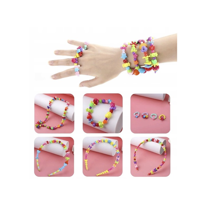 Set margele, suvite si pieptan de par pentru fete, DIY, multicolor