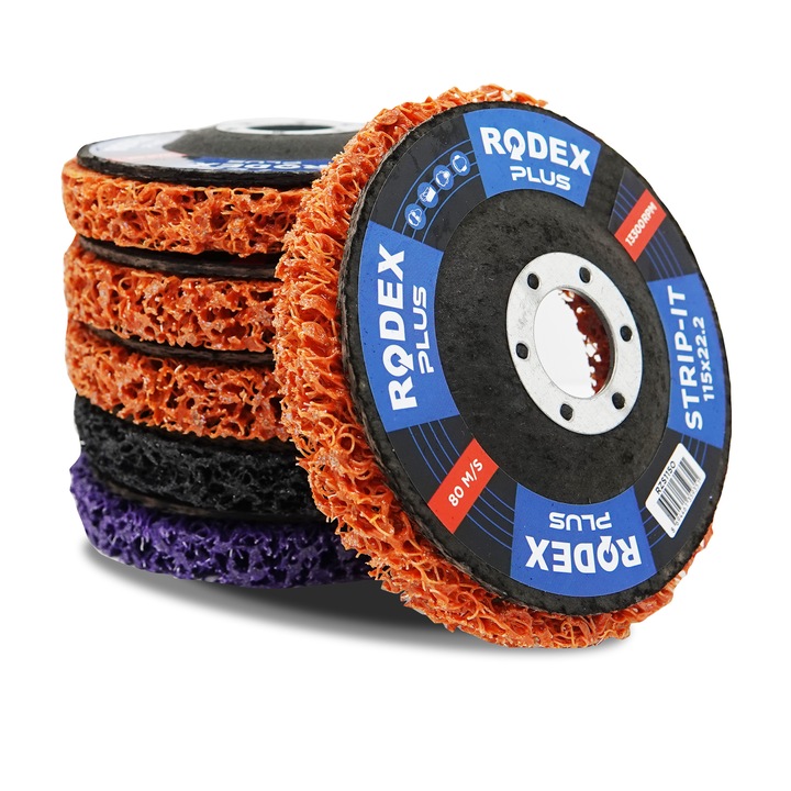 Csiszoló, nem szőtt anyag, Rodex, fekete, fémhez, alumínium, műanyag, fa, rozsda, 115 mm*22, 23 mm, akár 13 300 ford./perc és 80 m/s (50)