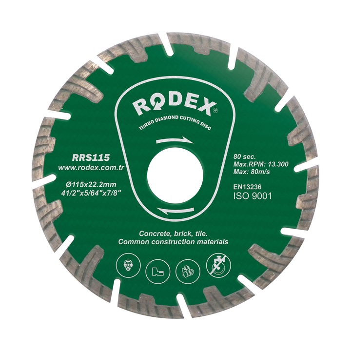 Disc De Taiere Diamantat, Rodex, Segmentat, 180X20/22, 23Mm, Max Rpm 8.400 Si 80M/S, Pentru Piatra, Marmura, Granit, Caramida (5/10/50)