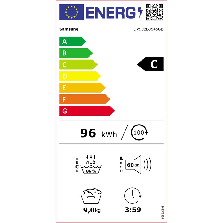 Uscator de rufe Samsung Bespoke DV90BB9545GBS7, Pompa de caldura, 9 kg, Clasa C, QuickDrive, AI Control, SmartThings WiFi, AI Dry, Negru