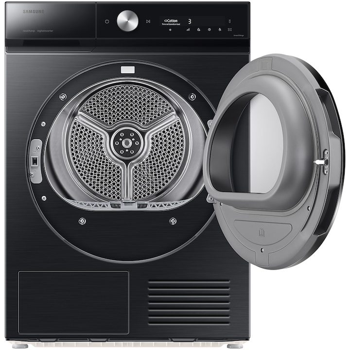 Uscator de rufe Samsung Bespoke DV90BB9545GBS7, Pompa de caldura, 9 kg, Clasa A+++, QuickDrive, AI Control, SmartThings WiFi, AI Dry, Negru