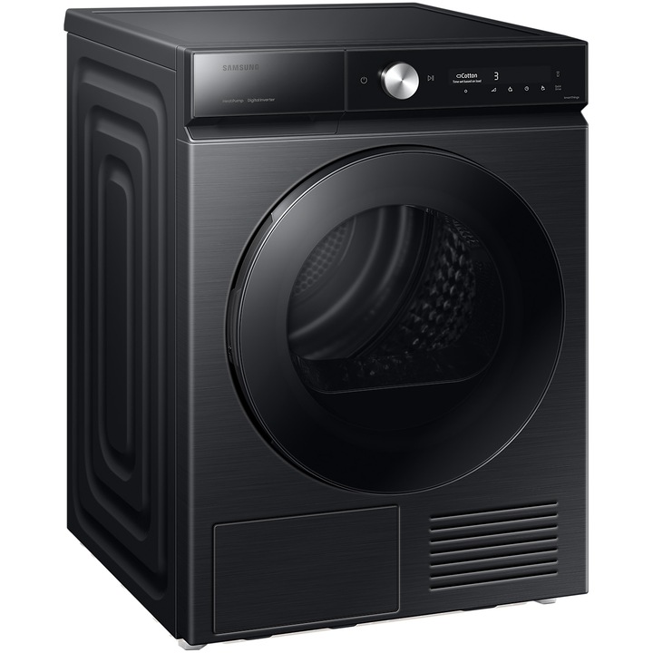 Uscator de rufe Samsung Bespoke DV90BB9545GBS7, Pompa de caldura, 9 kg, Clasa A+++, QuickDrive, AI Control, SmartThings WiFi, AI Dry, Negru