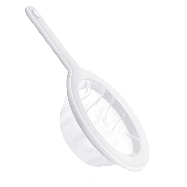 Szűrő típusú szűrő finom hálóval, Rqiurpn, fogantyúval, ideális teához, kávéhoz, sajthoz, 23 cm, Fehér