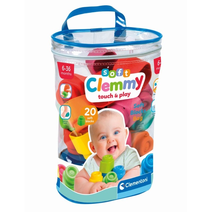 Clemmy puha kocka készlet - Touch & play, 20 darabos táska