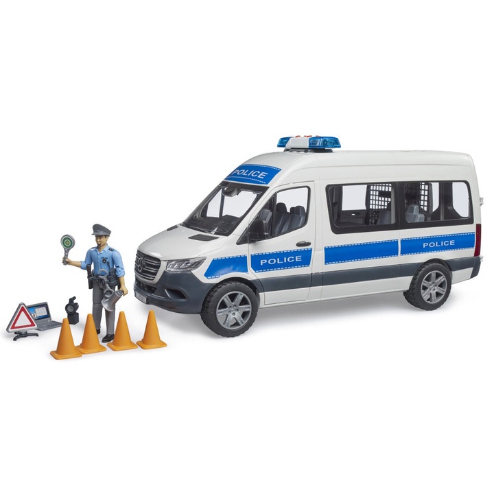 Полицейска кола Bruder - Sprinter Mercedes Benz, С полицай, 1:16
