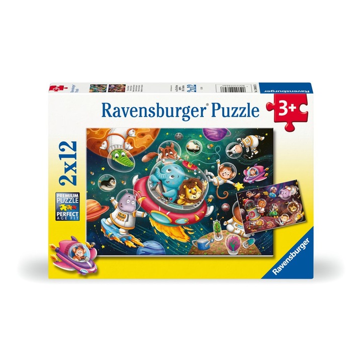 Puzzle Ravensburger - Animalute in spatiu, 2 in 1, 2x12 piese