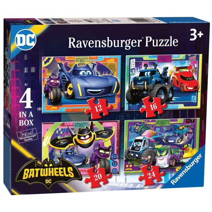 Puzzle Ravensburger - Batwheels, 4 in 1, 12/16/20/24 piese
