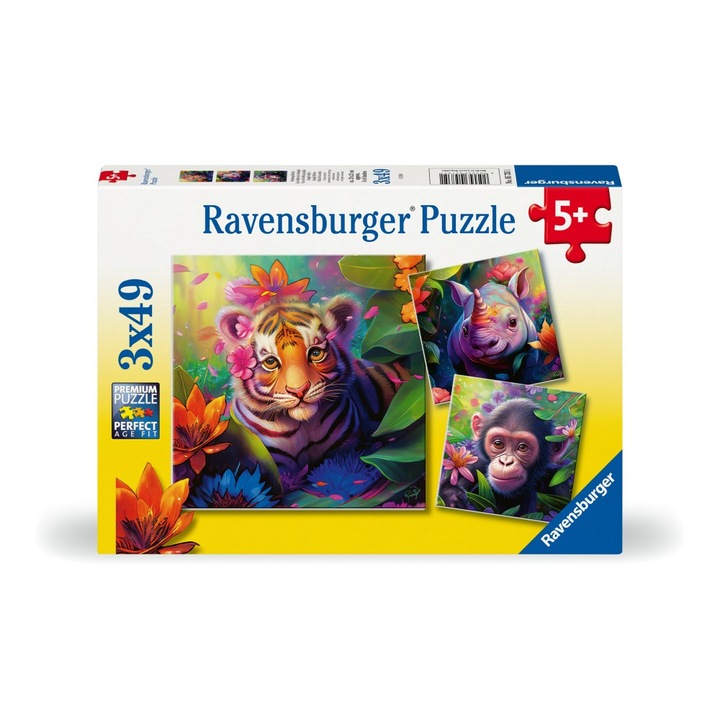 Ravensburger puzzle - Állatkölykök, 3 az 1-ben, 3x49 darab