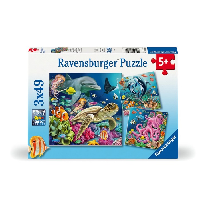 Ravensburger - Víz alatti világ állatai Puzzle, 3 az 1-ben, 3x49 darab
