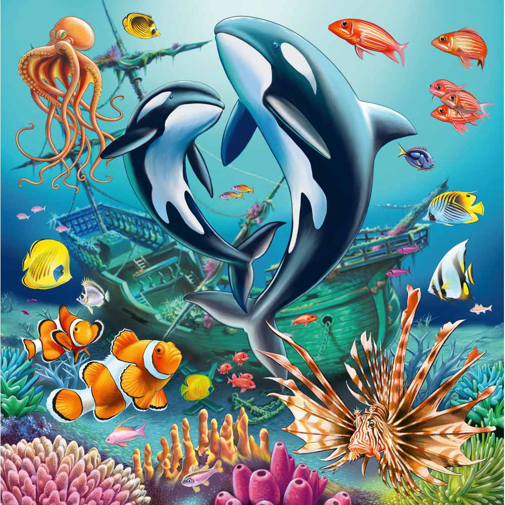 Puzzle Ravensburger - Animale din lumea subacvatica, 3 in 1, 3x49