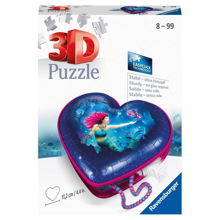 Пъзел 3D Ravensburger - Disney, Малката русалка, кутия във формата на сърце, 54 части