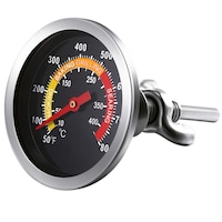 Termometru pentru cuptor, Axroad Mall, Intervalul de temperatura 10-400°C/50-800°F, Cadran mare, lungime sonda 7.5 cm, Prindere cu surub, Utilizat la BBQ si Grill, Otel inoxidabil, Argintiu/negru