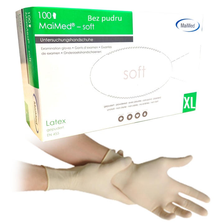 Manusi unica folosinta, latex, fara pudra, texturate, crem, XL, Maimed Germania