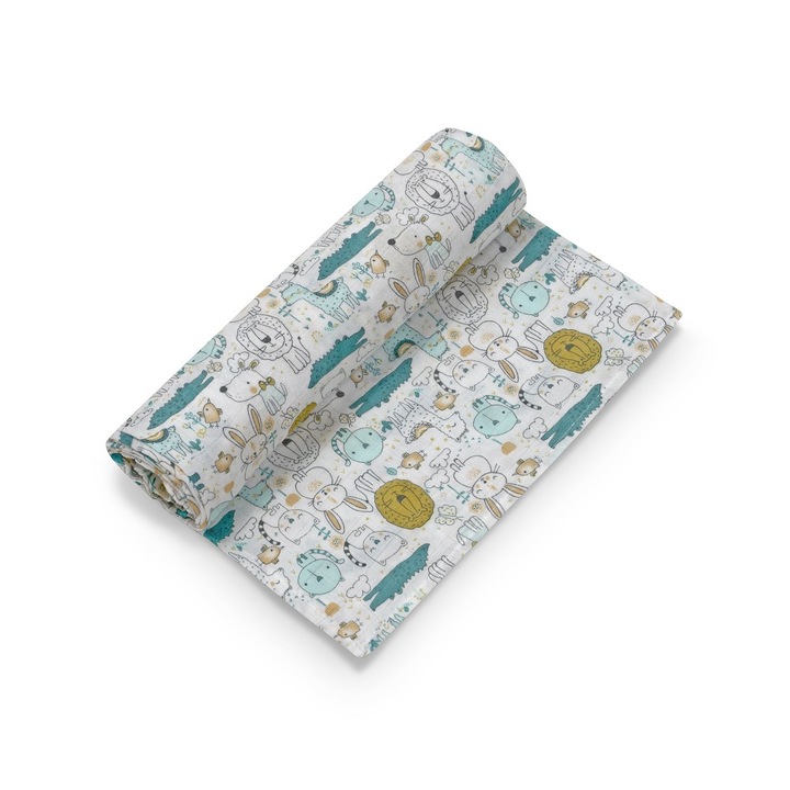 Bambusz muszlin, 120x120 cm, Inter Baby, Kitten print, Multicolor