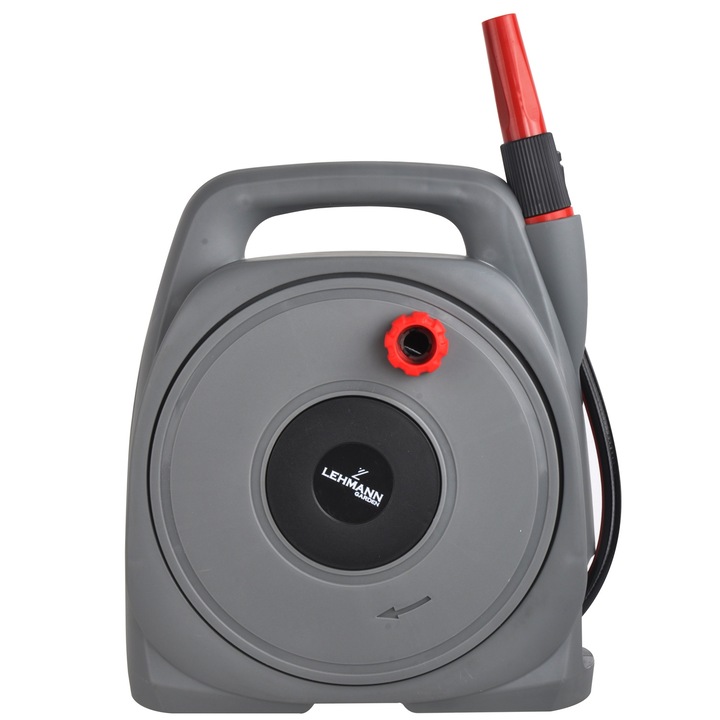 Hordozható tömlődob + 10+2m kerti tömlő, Lehmann HR-10, 5/16" PVC tömlő, 3/4" idomok, szórófejet + szerelvényeket tartalmaz, 26x14x30cm, 1,8kg