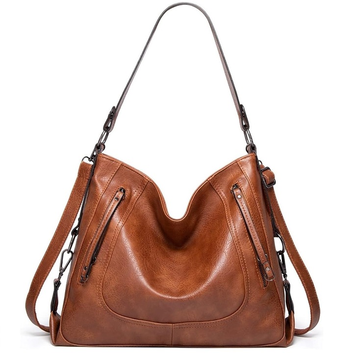 Női nagy válltáska, KALON, PU bőr, barna