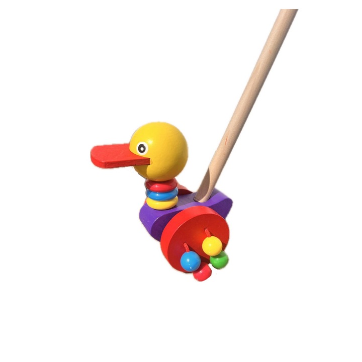 Jucarie de impins pentru copii, rata, multicolora 52 cm