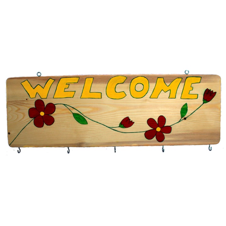 Kulcstartó, kézzel festett, fa, 60x20 cm