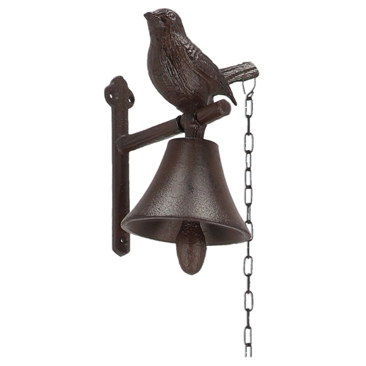 Декоративна камбана, дизайн Esschert, чугун, модел птица, кафяво