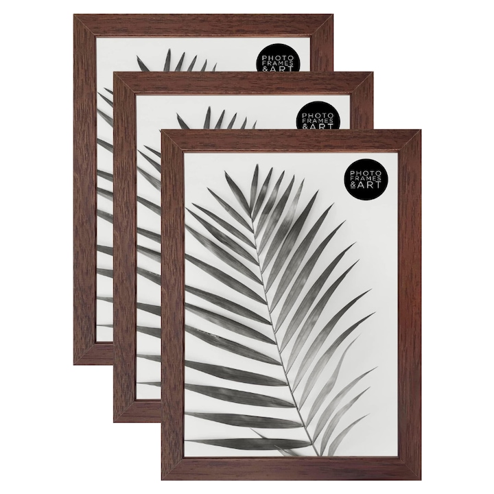 Set de 3 Rame Foto, A4, Lemn/ Sticla, Maro