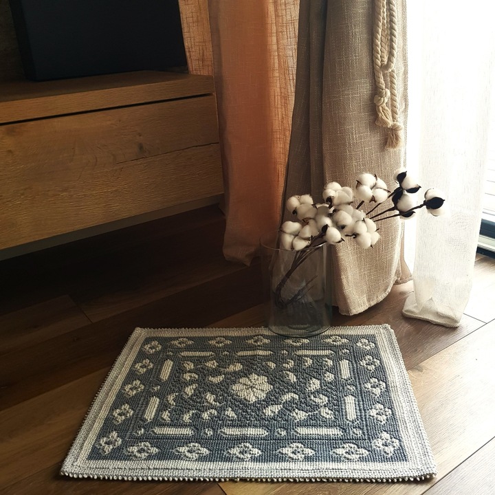 Килим за декорация на входа - плат - Loops, 100% памук, 40x60см, сив 02