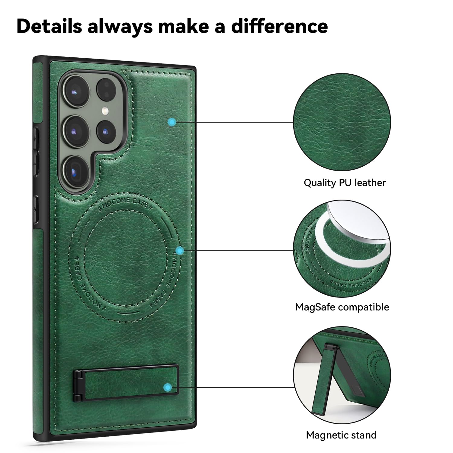 Husa telefon, pentru Samsung Galaxy S24 Ultra, Verde, Piele PU/TPU