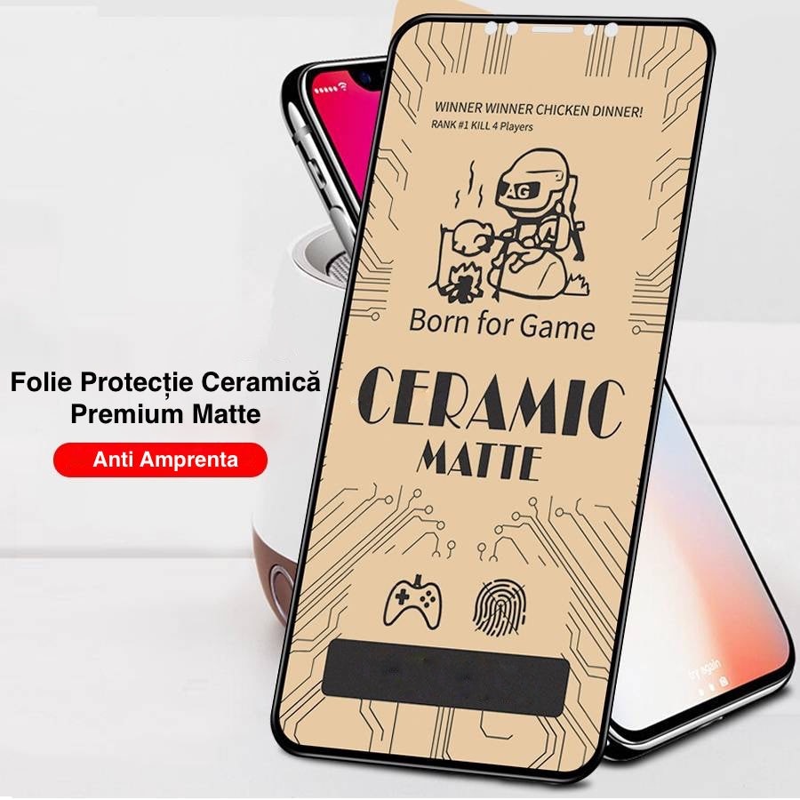 Folie Protectie Ceramica Premium Matte iFan® pentru iPhone 15 Pro max, Premium Ceramic Glass Matte, Anti Amprenta, Anti Zgarieturi, Anti Socuri, Acoperire Totala Ecran Full Cover, 2.5D, Protectie Profesionala Ecran Hard Glass 9H, Negru Mat