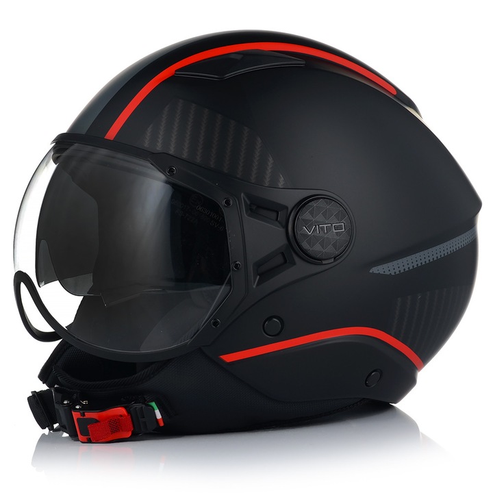 Casca Moto, Vito Lavori, Jet, Protectie UV, Negru Rosu, ECE 22.06, XXL 61 cm