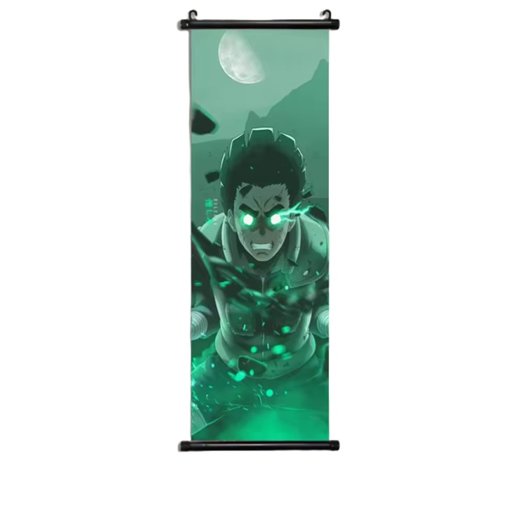 Poster Wall Art Canvas Scroll, Naruto Shippuden, Personaj Rock Lee 5th Gate Open, Culoare Predominanta Verde, 45x100 cm