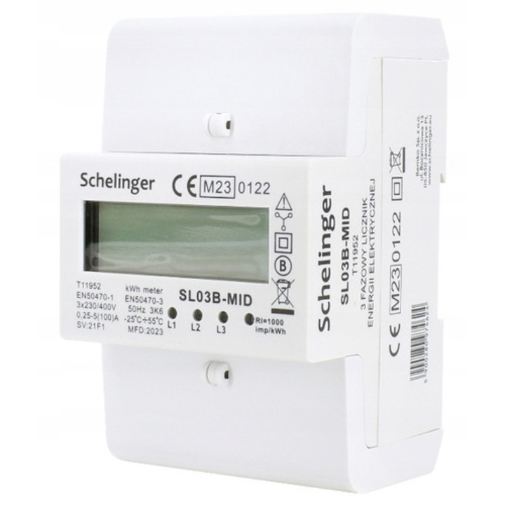 Трифазен измервателен уред Schelinger A31-SL03B-MID, 3 модула, 5-100A, -25C/+55C, 90x70x64.5mm