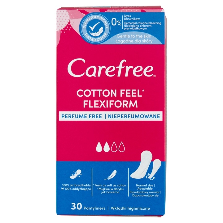 Carefree Cotton Feel Flexiform Perfume Free хигиенни превръзки 30 бр.