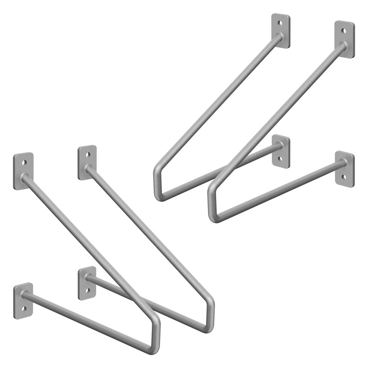 Set de 4 suporturi de raft, ML-Design, argintiu, otel,2.3x22x18 cm, robust si durabil, instalare simpla