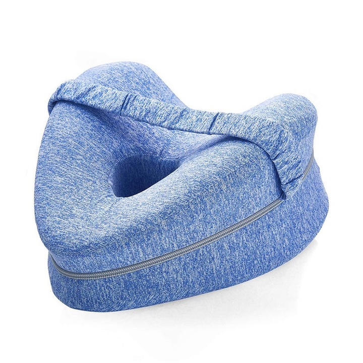 Perna ortopedica pentru genunchi, spuma cu memorie, design ergonomic, cu banda elastica, albastru