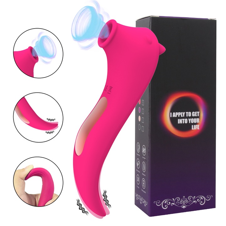 Vibrator 2 In 1 FairyKiss® jucarii sexuale, Sistem dublu motor, Portabil stimulare punctul G si clitoridiana, 10 moduri de supt si vibratii, Vibrator femei sex, Rezistent la apa, Rosu