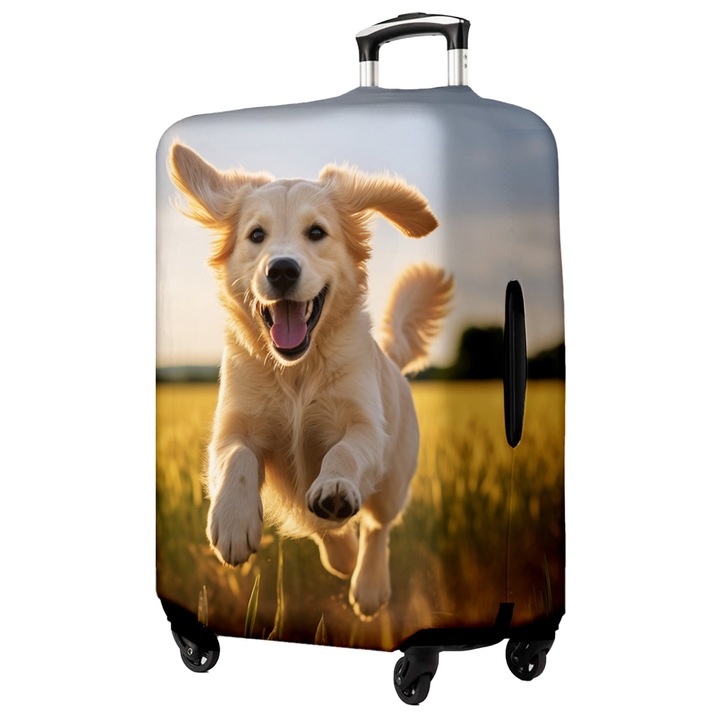 Husa protectie elastica pentru valiza, Fullprint, design Dog, marimea L ajustabila