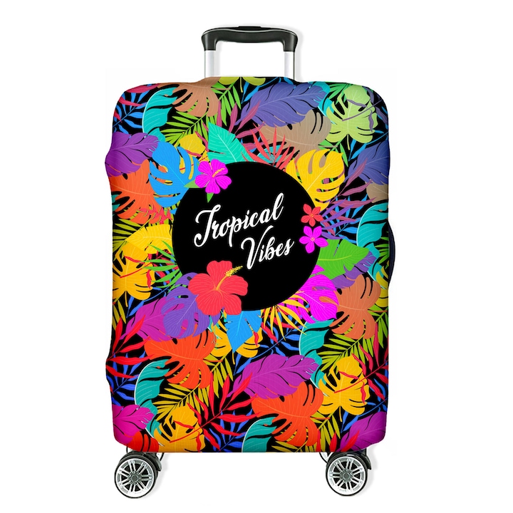 Husa De Protectie Pentru Valiza, Ferocity, Fabricata Din Spandex Rezistent Si Extrem De Elastic, Montare Cu Arici Pe Partea De Jos, Usor De Instalata, Protejeaza Valiza De Zgarieturi Si Murdarie, Dimensiuni 66-76 cm x 48-56 cm x 29-33 cm, Multicolor