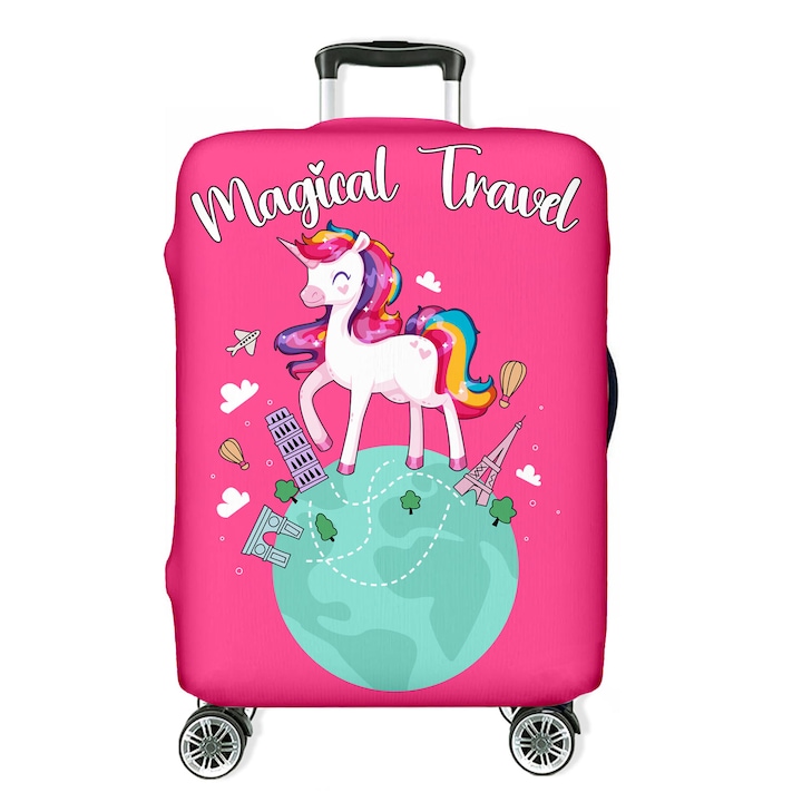 Husa protectie elastica pentru valiza, Fullprint, design Unicorn, marimea L ajustabila