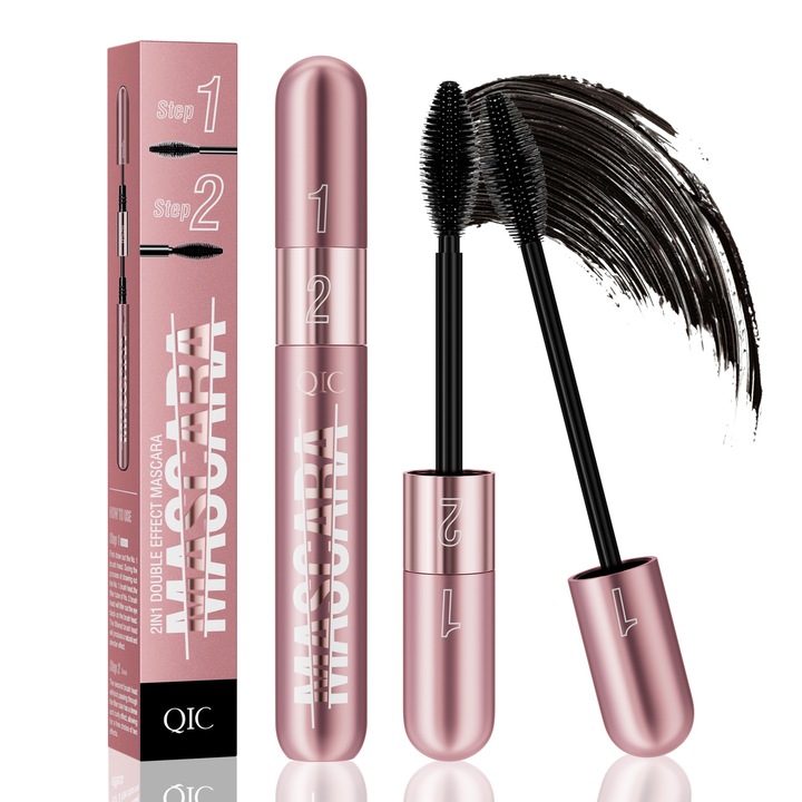 Mascara QIC, efect de alungire si volum, rezistent la apa, negru