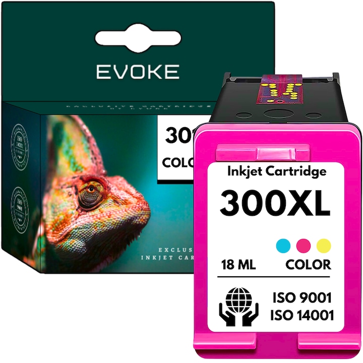 Цветна касета Evoke за принтер HP 300 XL, 740 страници, съвместима с deskjet D1660, D2560, F2420, F4580, 4280, 4640