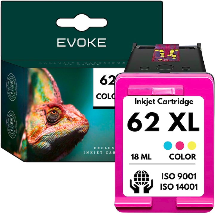 Цветна касета за принтер HP 62 XL, 650 страници, съвместима с Officejet 5740, 200, 252, 5740, 8040, Envy 5540, 5640, 5660, 7640