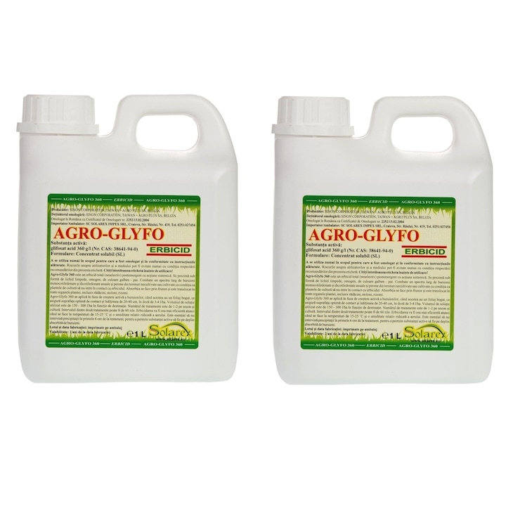 Erbicid total utilizat pentru a combate buruienile cu frunza ingusta cat si cu frunza lata, anuale si perene, Agro Glyfo, 2 litri