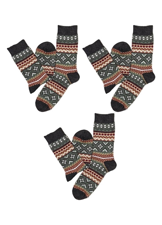 Férfi zokni, geometrikus mintás, tarka, pamut, 39-45 EU, 3 páros szett